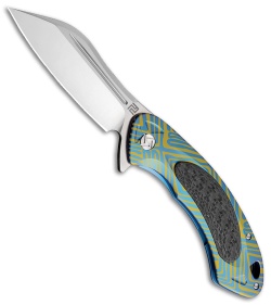 Artisan Cutlery Eterno Liner Lock Knife Green Stripe Ti/CF (3.54" Satin S35VN)