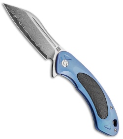 Artisan Cutlery Eterno Frame Lock Knife Blue Ti/Carbon Fiber (3.5" Damascus)