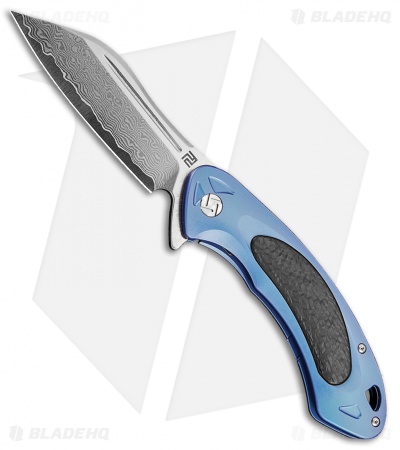Artisan Cutlery Eterno Frame Lock Knife Blue Ti/Carbon Fiber (3.5" Damascus)