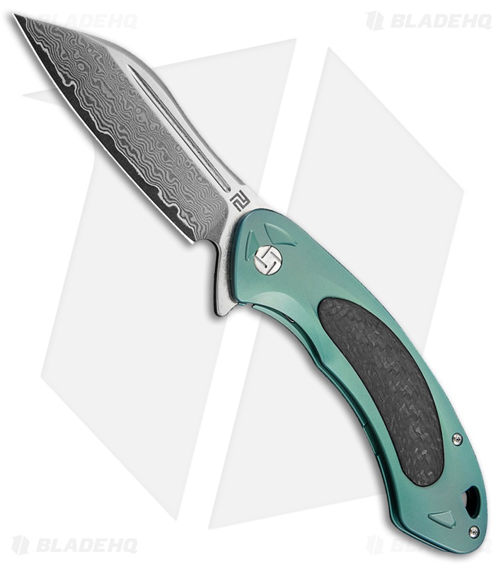 Artisan Cutlery Eterno Frame Lock Knife Green Ti/Carbon Fiber (3.5" Damascus)