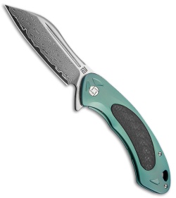 Artisan Cutlery Eterno Frame Lock Knife Green Ti/Carbon Fiber (3.5" Damascus)