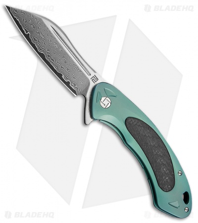 Artisan Cutlery Eterno Frame Lock Knife Green Ti/Carbon Fiber (3.5" Damascus)