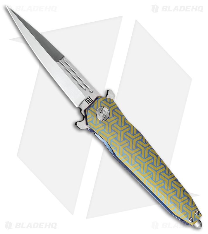 Artisan Cutlery Hornet Liner Lock Knife Green Stripe Ti (3.54" Satin S35VN)