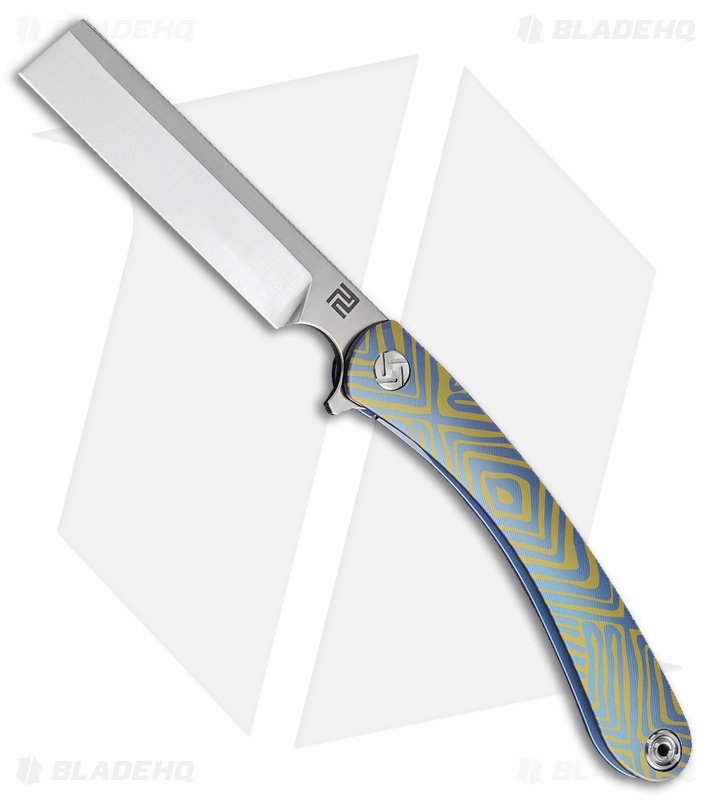 Artisan Cutlery Orthodox Frame Lock Knife Blue/Gold Ti (3.75" Satin CPM-S35VN)