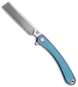 Artisan Cutlery Orthodox Frame Lock Knife Blue Titanium (3.75" Damascus)