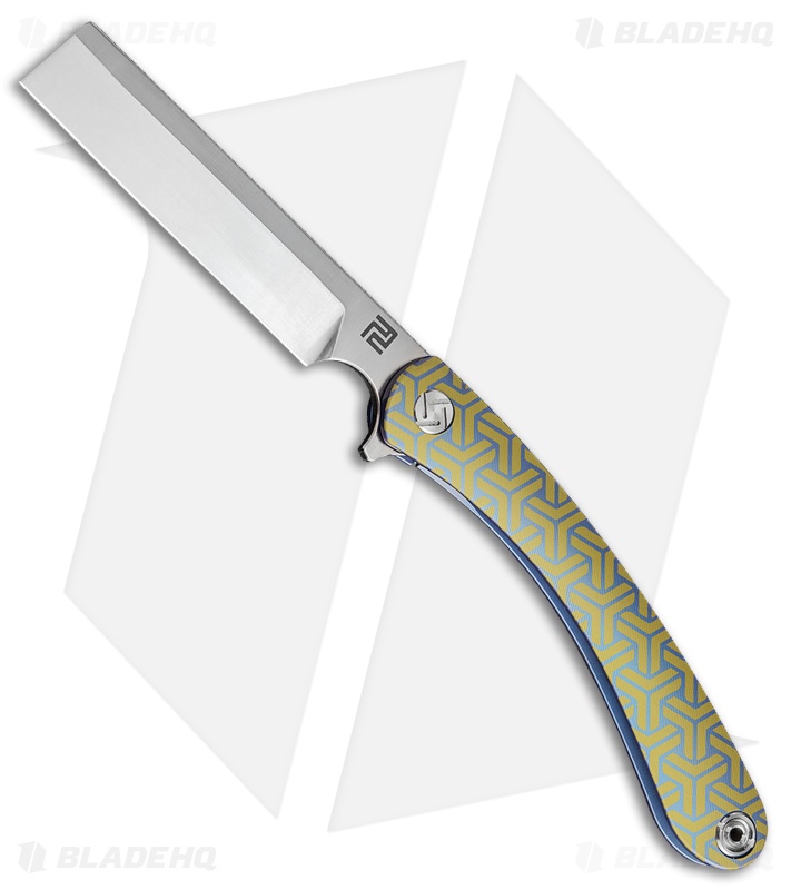 Artisan Cutlery Orthodox Frame Lock Knife Gold/Blue Ti (3.75" Satin CPM-S35VN)