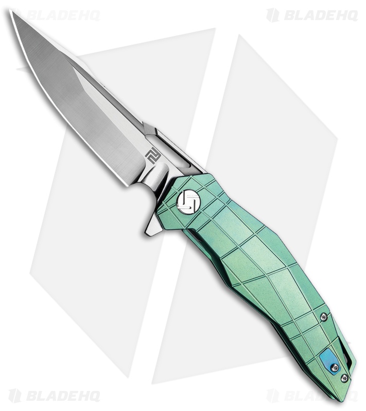 Artisan Cutlery Pangolin Frame Lock Knife Green Titanium (4" Satin CPM-S35VN)