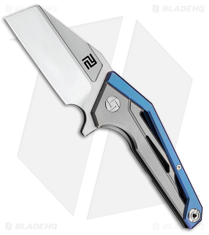 Artisan Cutlery Ravine Frame Lock Knife Blue/Gray Ti (3" Satin Bohler M390)