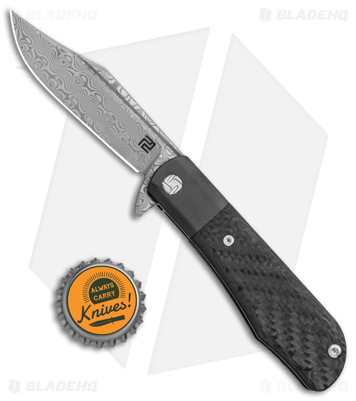 Artisan Cutlery Small Hyperion Bolster Lock Knife CF/Black Ti (3" Damascus)