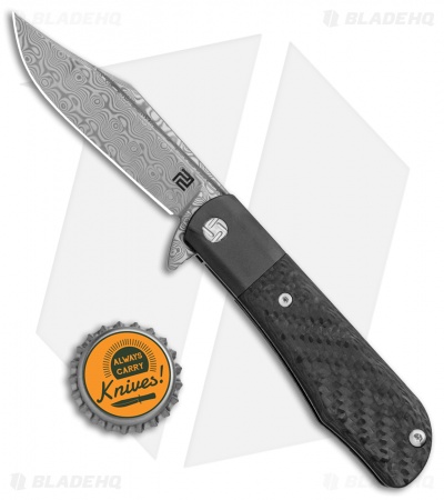 Artisan Cutlery Small Hyperion Bolster Lock Knife CF/Black Ti (3" Damascus)