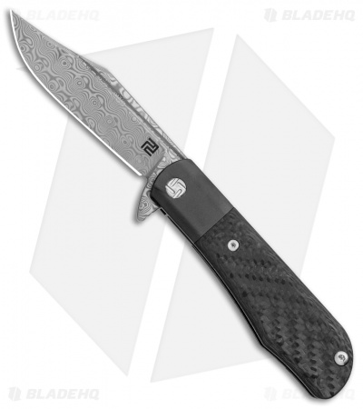 Artisan Cutlery Small Hyperion Bolster Lock Knife CF/Black Ti (3" Damascus)
