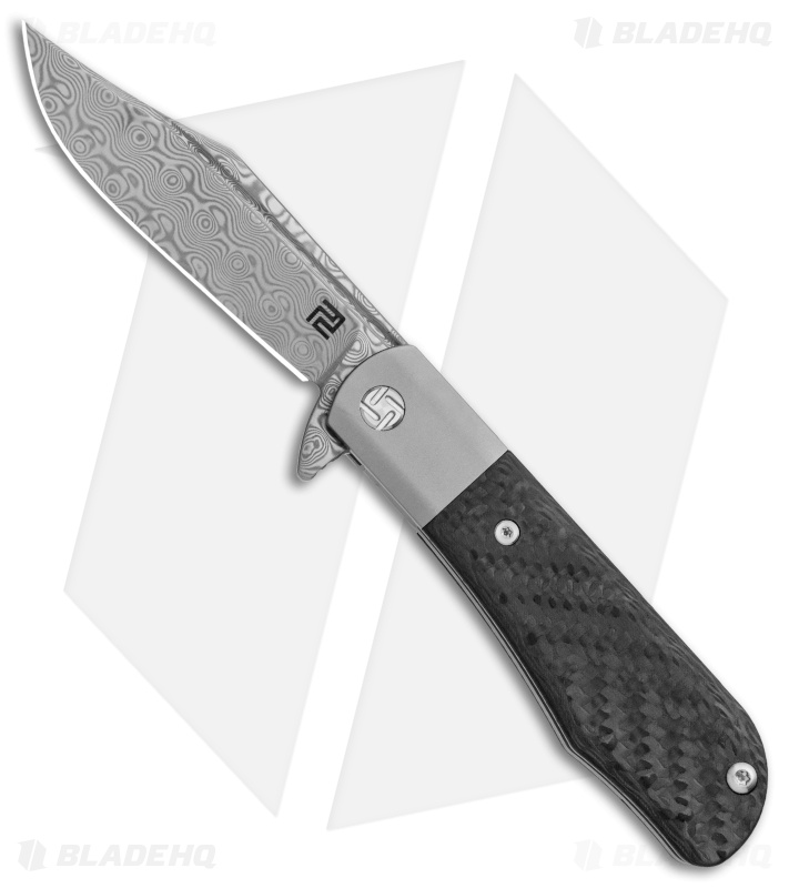 Artisan Cutlery Small Hyperion Bolster Lock Knife CF/Gray Ti (3" Damascus)