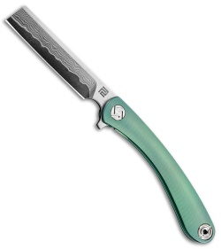 Artisan Cutlery Small Orthodox Frame Lock Knife Green Titanium (2.75" Damascus)
