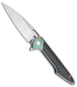 Artisan Cutlery Archaeo Frame Lock Flipper Knife Blue/Green Ti/CF (3.75" Satin)