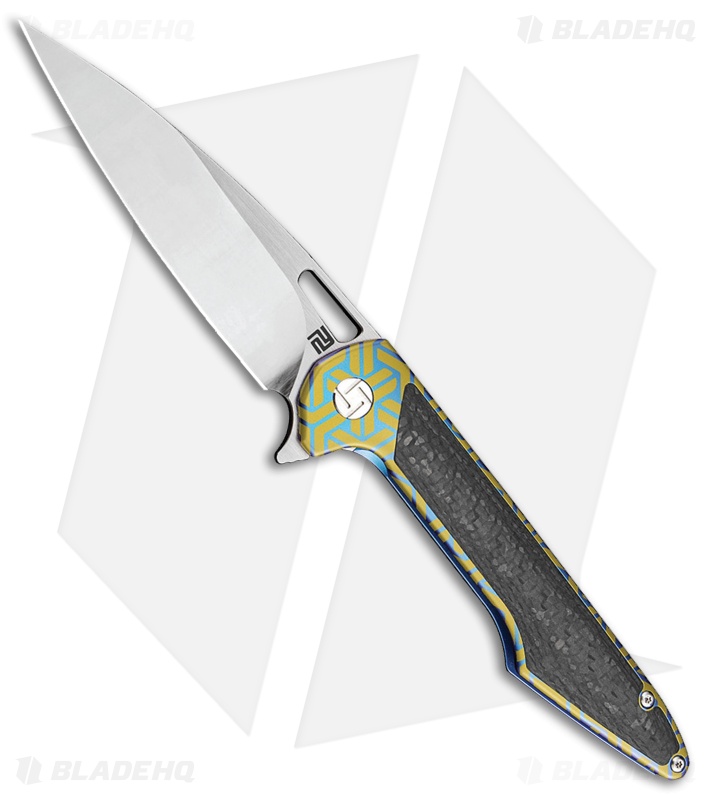 Artisan Cutlery Archaeo Frame Lock Flipper Knife Green/Blue Ti/CF (3.75" Satin)