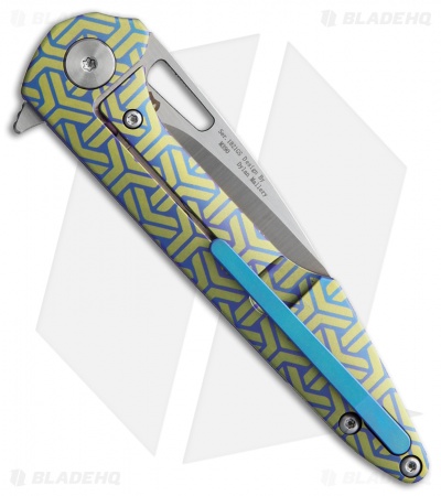 Artisan Cutlery Small Archaeo Frame Lock Flipper Knife Blue/Green CF (3" Satin)