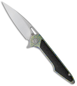 Artisan Cutlery Small Archaeo Frame Lock Flipper Knife Blue/Green CF (3" Satin)