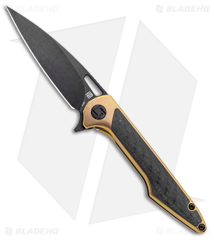 Artisan Cutlery Small Archaeo Frame Lock Flipper Knife Gold/CF (3"Black)
