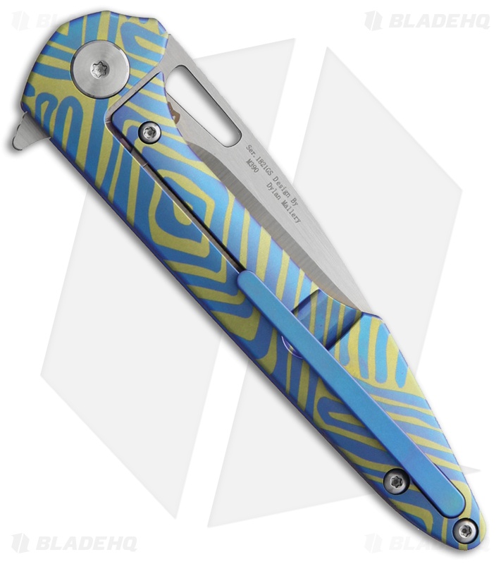 Artisan Cutlery Small Archaeo Frame Lock Flipper Knife Green/Blue CF (3" Satin)