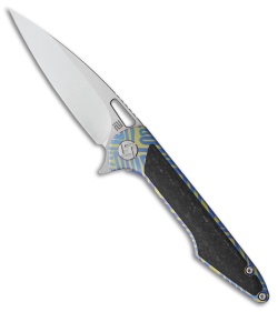 Artisan Cutlery Small Archaeo Frame Lock Flipper Knife Green/Blue CF (3" Satin)