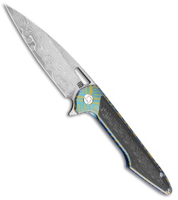 Artisan Cutlery Small Archaeo Frame Lock Flipper Knife Blue/Green (3" Damascus)