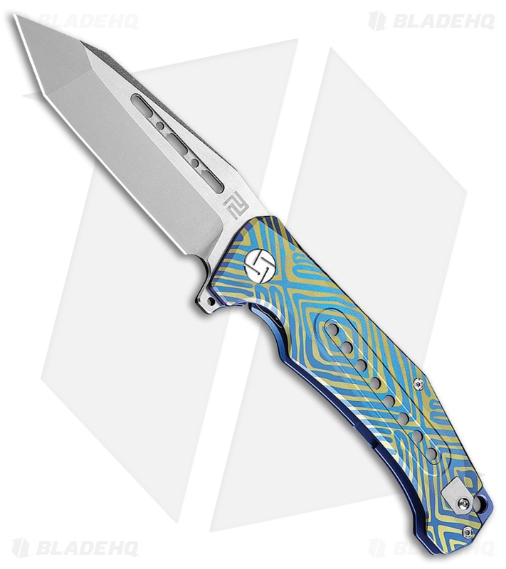 Artisan Cutlery Jungle Frame Lock Knife Blue/Gold Titanium (3.8" Stonewash)