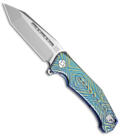 Artisan Cutlery Jungle Frame Lock Knife Blue/Gold Titanium (3.8" Stonewash)