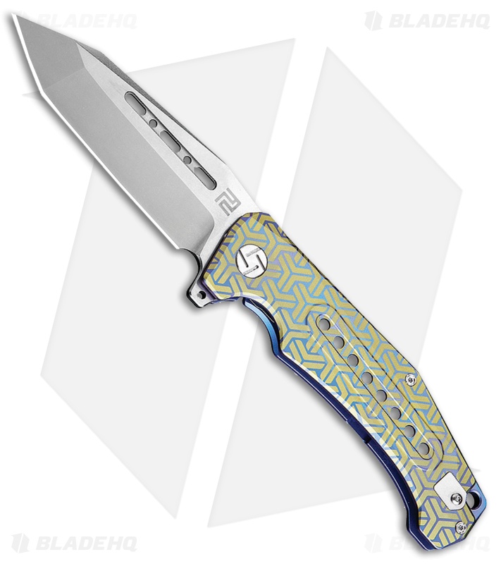 Artisan Cutlery Jungle Frame Lock Knife Gold/Blue Titanium (3.8" Stonewash)