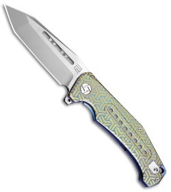 Artisan Cutlery Jungle Frame Lock Knife Gold/Blue Titanium (3.8" Stonewash)