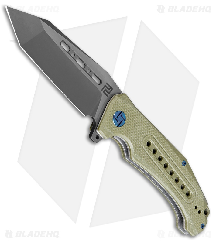 Artisan Cutlery Jungle Liner Lock Knife Textured Green G-10 (3.8" Black D2)