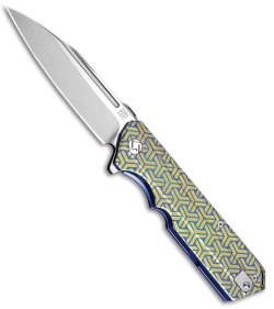 Artisan Cutlery Littoral Frame Lock Knife Gold Stripe Titanium (3.75" Stonewash)