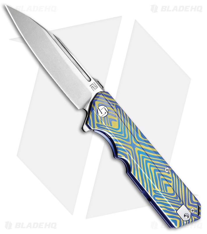 Artisan Cutlery Littoral Frame Lock Knife Blue Stripe Titanium (3.75" Stonewash)