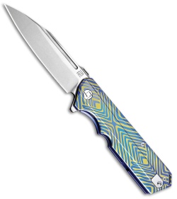 Artisan Cutlery Littoral Frame Lock Knife Blue Stripe Titanium (3.75" Stonewash)