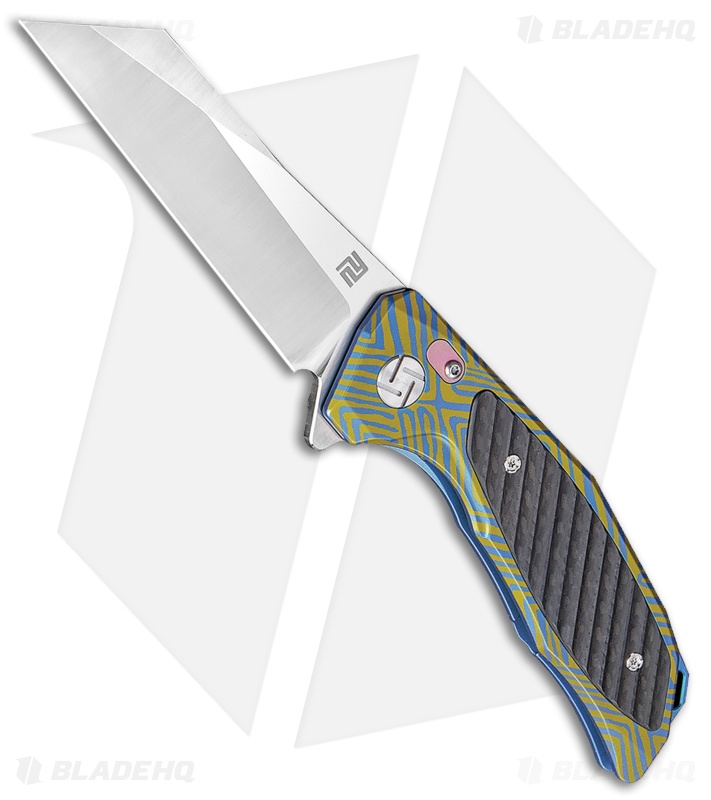 Artisan Cutlery Megahawk Frame Lock Knife Gold Ti/CF (3.9" Satin CPM-S35VN)