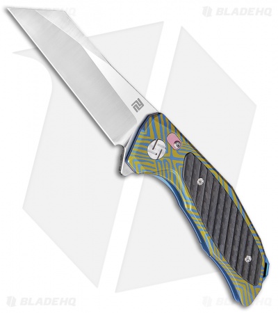 Artisan Cutlery Megahawk Frame Lock Knife Gold Ti/CF (3.9" Satin CPM-S35VN)