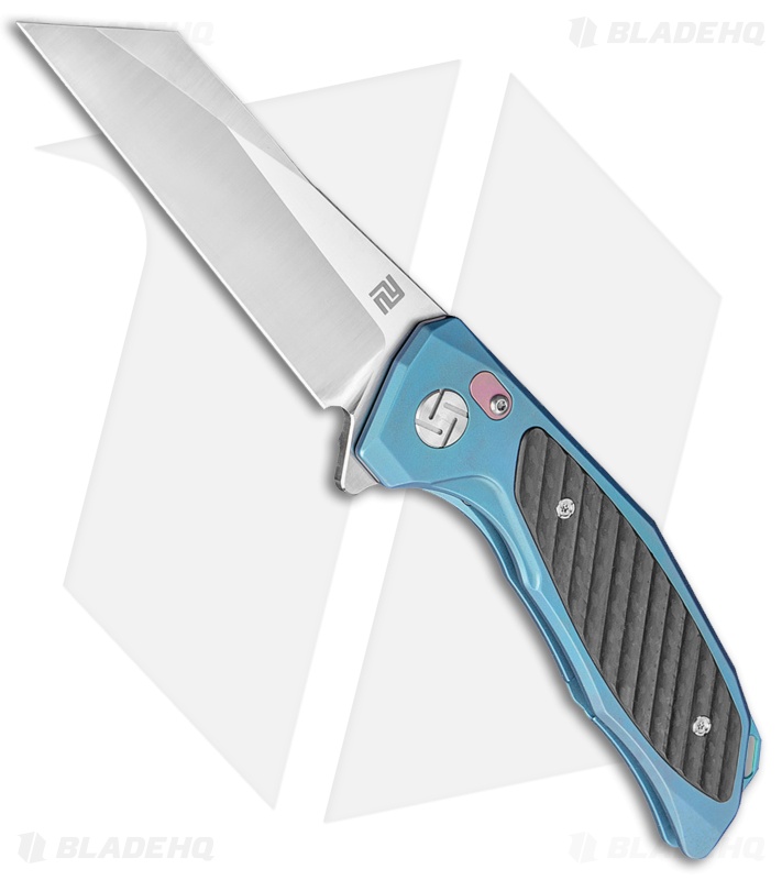 Artisan Megahawk Wharncliffe Frame Lock Knife Blue Ti/CF (3.9" Satin S35VN)