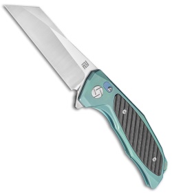 Artisan Megahawk Wharncliffe Frame Lock Knife Green Ti/CF (3.9" Satin S35VN)