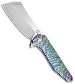 Artisan Cutlery Osprey Frame Lock Knife Blue/Gold Titanium (3.6" Stonewash)