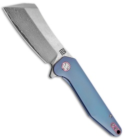 Artisan Cutlery Osprey Liner Lock Knife Blue Titanium (3.6" Damascus)