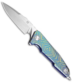 Artisan Cutlery Predator Frame Lock Knife Blue/ Gold Ti (3.75" Stonewash S35VN) 