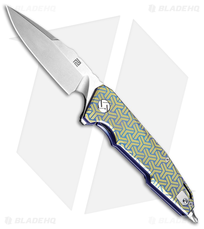 Artisan Cutlery Predator Frame Lock Knife Gold/Blue Ti (3.75" Stonewash S35VN)