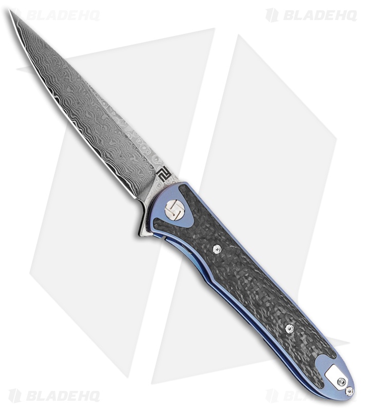 Artisan Cutlery Shark Liner Lock Knife Blue Carbon Fiber/Ti (4" Damascus)