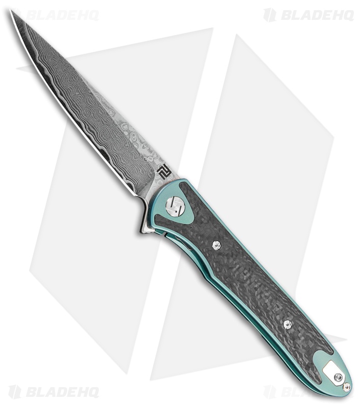Artisan Cutlery Shark Liner Lock Knife Green Carbon Fiber/Ti (4" Damascus)