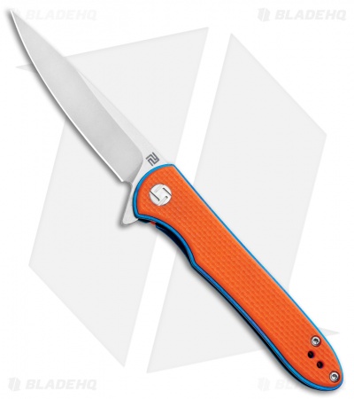 Artisan Cutlery Small Shark Liner Lock Knife Orange G-10/Blue (3" Stonewash)