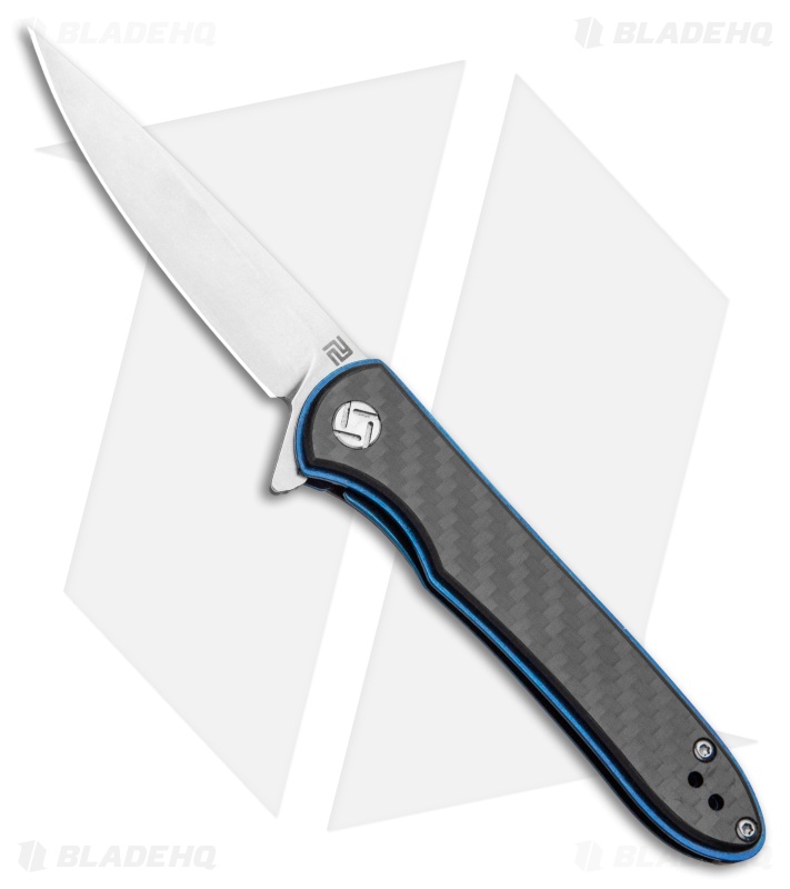 Artisan Cutlery Small Shark Liner Lock Knife Black Carbon Fiber (3" Stonewash)