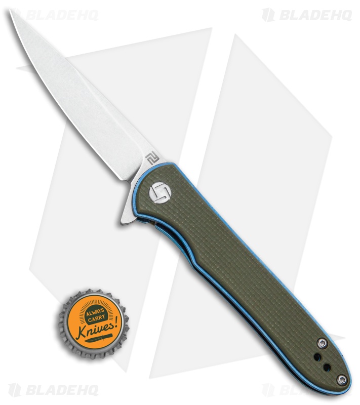 Artisan Cutlery Small Shark Liner Lock Knife OD Green G-10 (3" Stonewash)