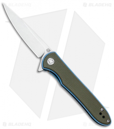 Artisan Cutlery Small Shark Liner Lock Knife OD Green G-10 (3" Stonewash)