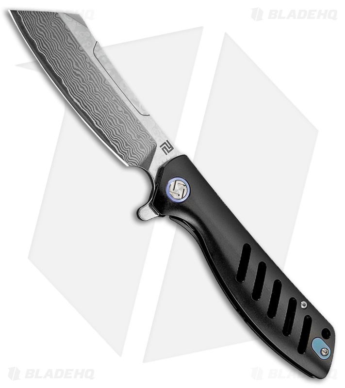 Artisan Cutlery Small Tomahawk Frame Lock Knife Black Titanium (3" Damascus)