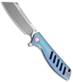 Artisan Cutlery Small Tomahawk Frame Lock Knife Blue Titanium (3" Satin M390)