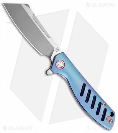 Artisan Cutlery Small Tomahawk Frame Lock Knife Blue Titanium (3" Satin M390)